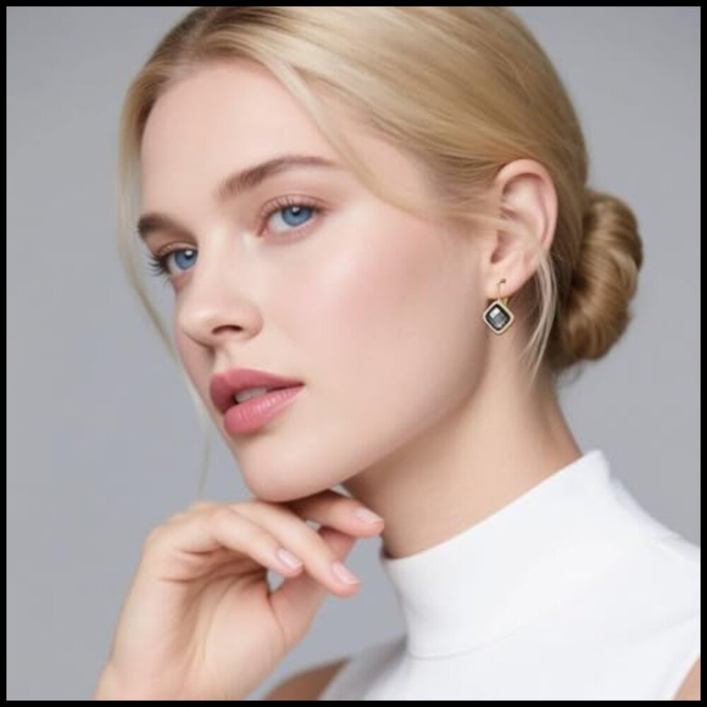 Austrian Crystal Square Dangle Leverback Earrings… - image 2